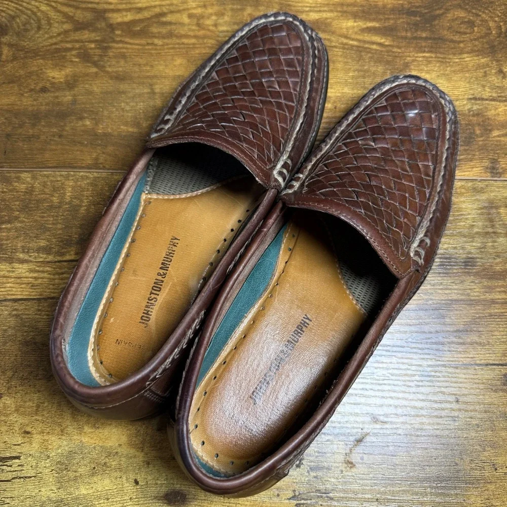 Johnston & Murphy 25-1852 Brown Woven Leather Loafers Mens 9 M